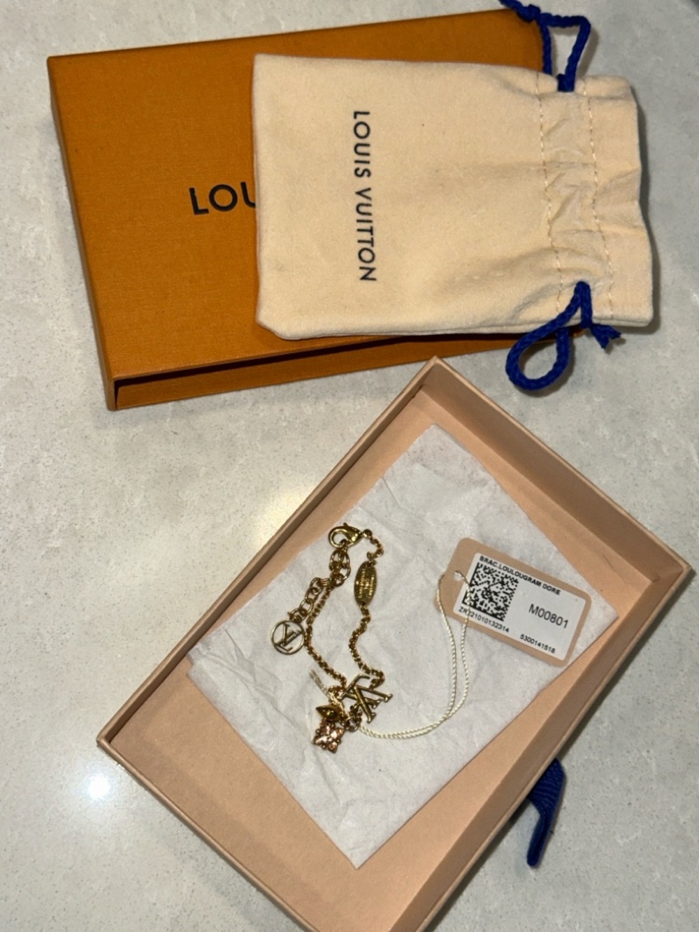 Louis Vuitton Gold and Pink Crystal LV Charm Bracelet - Picture 8 of 14